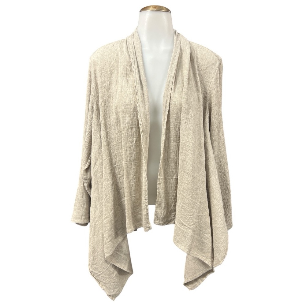 Eileen Fisher XL Coastal Linen Cotton Blend Open Front Drape Cardigan Lagenlook